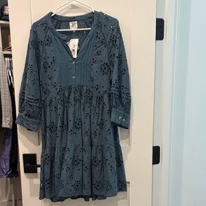 Evereve DRA Los Angeles Blue Eyelet Mini Dress